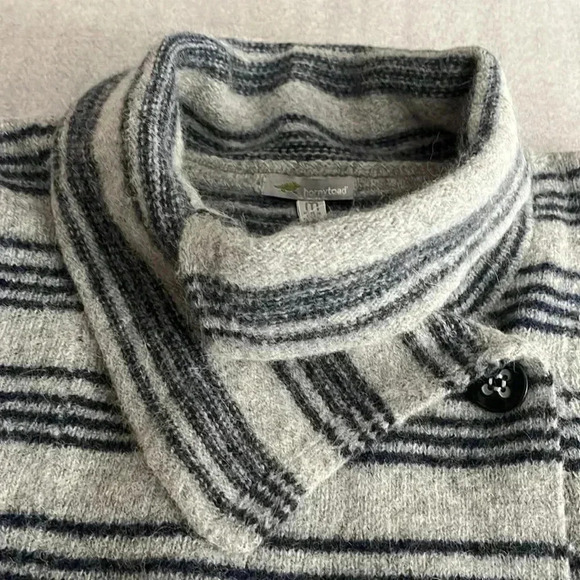 [M] Horny Toad Boiled Wool Blend Heartfelt Stripe  Button sweater grey blue - Picture 4 of 8